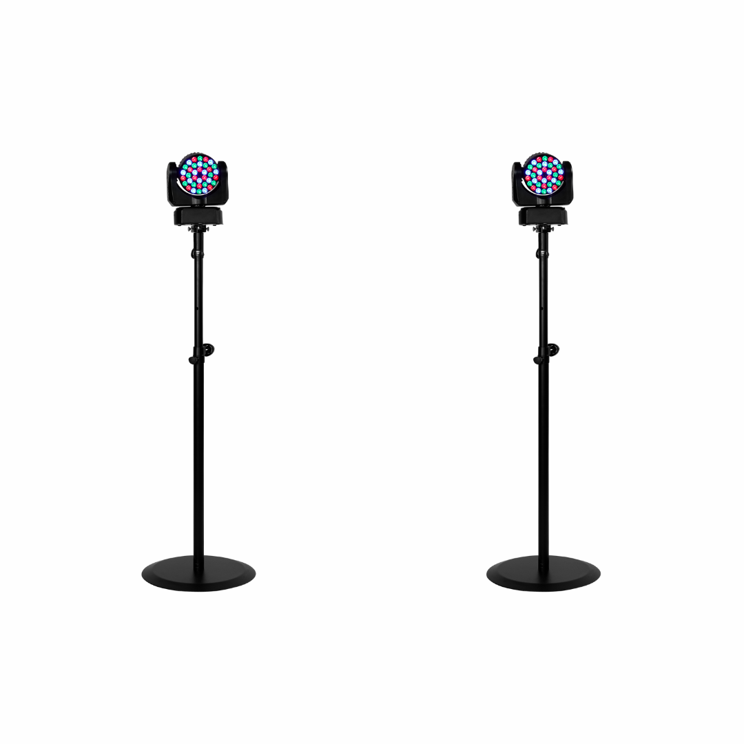 Lichtset 2x Mac 101 movinghead op roundbase statief