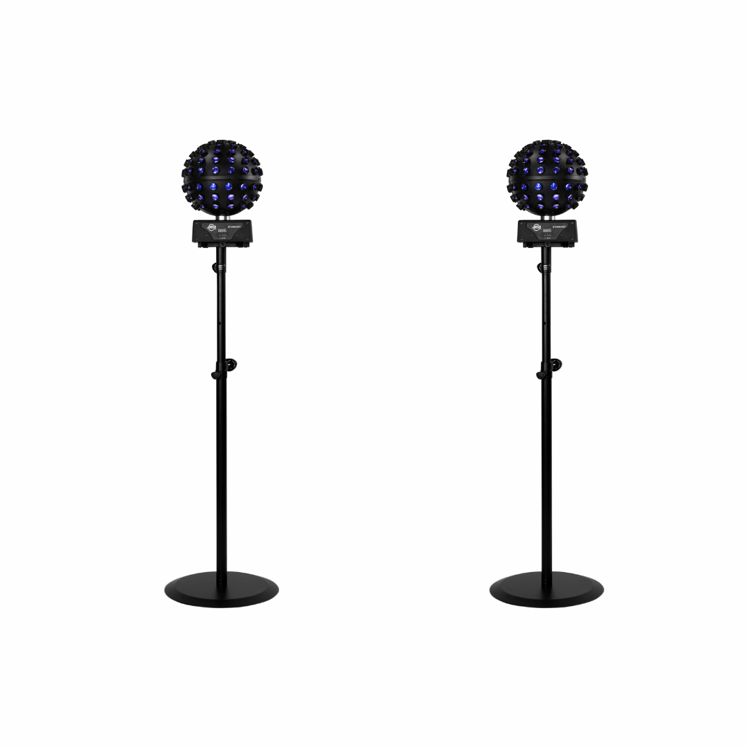 Lichtset 2x Colourburst op roundbase statief